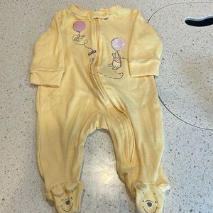 Disney Baby Pooh Bear 3mo- Very gently used, long sleeve Footie Onesie